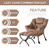 LITA Lazy Chair with Ottoman, Modern Accent Leisure Upholstered Lazy Sofa Armchair, Contemporary Lounge Reading Chair with Armrests and a Side Pocket for Living Room, Bedroom & Small Space, Dark Grey