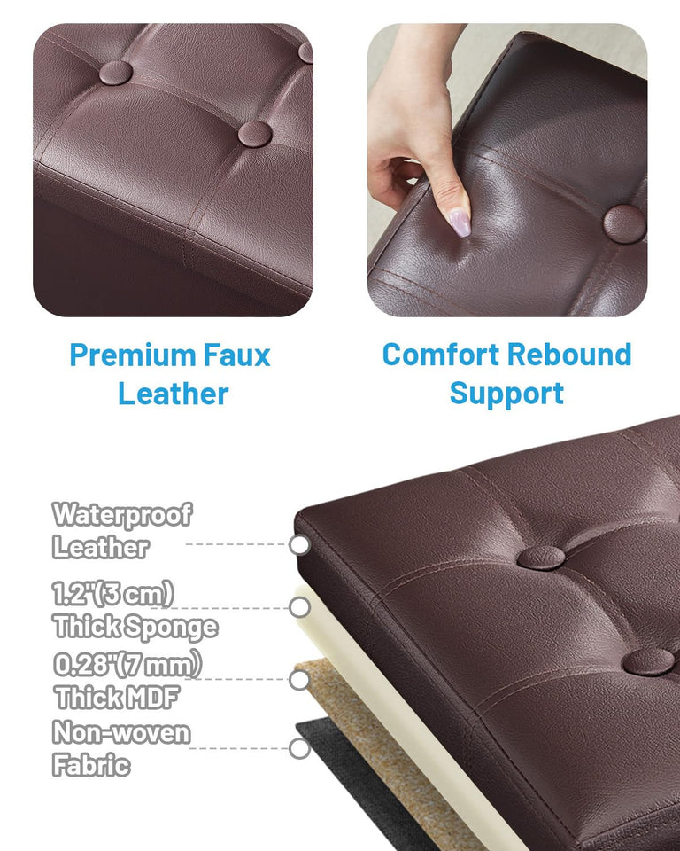 AmasSmile Storage Ottoman Folding Foot Rest Stool, Leather Footstool Bench, Short Ottoman Stool, Storage Foot Rest Store, Books (Black, 17" D x 13" W x 13" H)