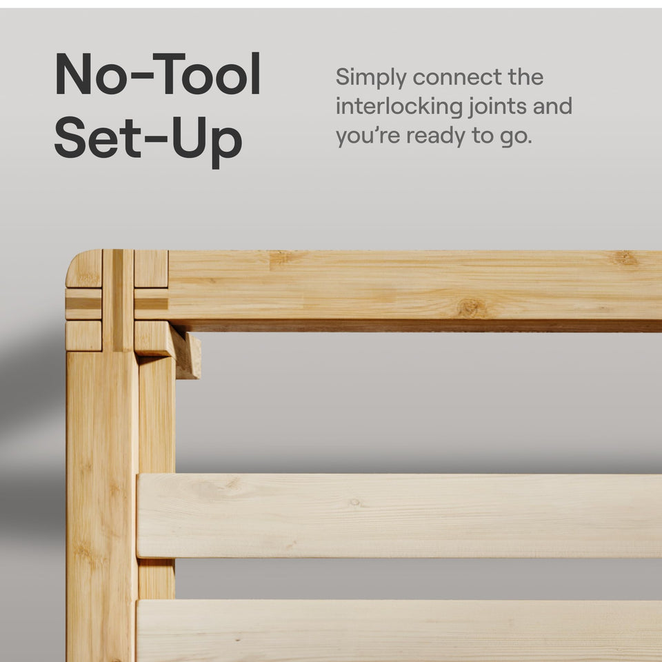 Nectar Bamboo Platform Bed Frame - Queen - Natural - Floating Center Support Legs - 12” Height - Easy Tool Free Set Up - Contemporary and Durable - Sturdy Wooden Support Slats - Holds Up To 800 Pounds