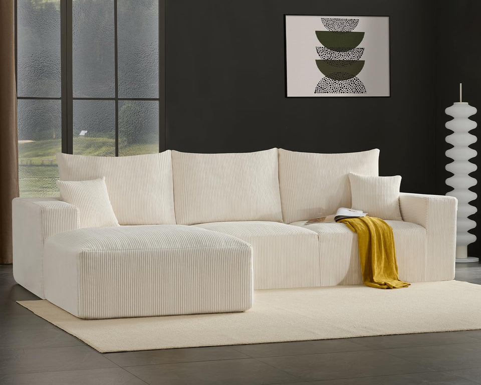 Boneless Sectional Cloud Couch Sofa for Living Room, 112" U-Shaped Modular Modern Lounge Sleeper Black Couches with Chaise, No Assemble, Cordury Compression Upholstered Sofas