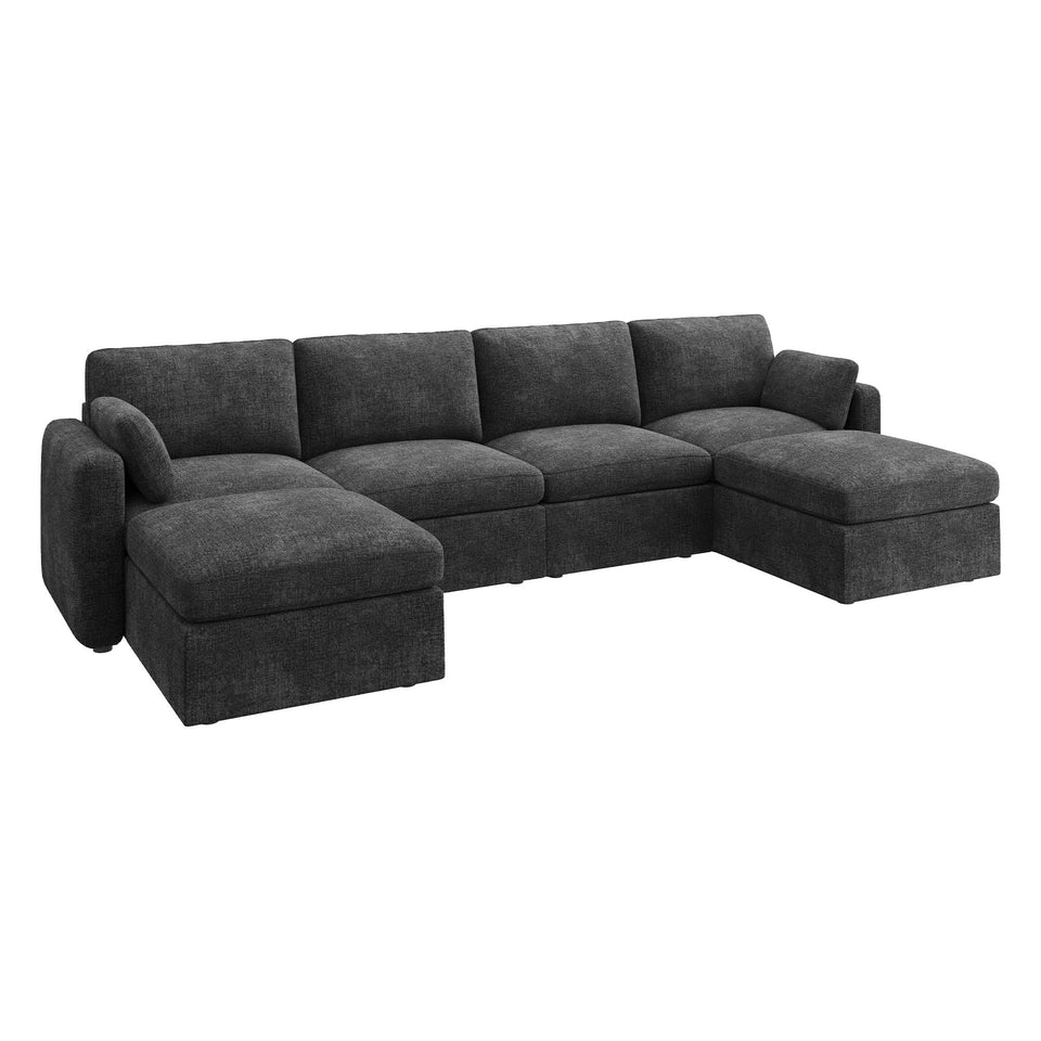 HONBAY Sectional Couch with Storage Seats, Modular Sectional Sofa with Storage Ottoman, U Shaped Sectional Couches for Living Room, Light Beige