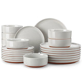 MALACASA Plates and Bowls Sets, 24 Pieces Modern Ceramic Dinnerware Set for 8 Kitchen Stoneware Dishes Dishware Set Microwave and Dishwasher Safe, White, Series TARA