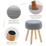 Wimarsbon Pouf Ottoman, 100% Cotton Knitted Boho Footstool, Round Footrest with Non-Skid Wood Legs, Home Décor Handmade Pouffe, Leisure Floor Step Stool for Living Room (Beige)