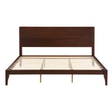 Merax Queen Size Bamboo Platform Bed, Mid-Century Modern Bed Frame with Tall Headboard, Solid Sustainable Bedframe Queen-size, Wood Slat Support, No Box Spring Needed, Easy Assembly, Noise Free, Brown