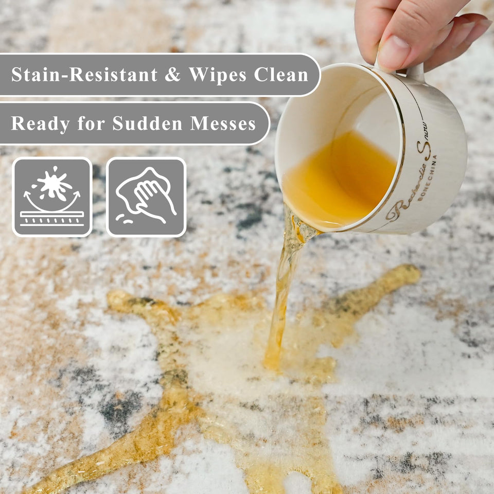 12x15 Area Rug for Living Room – Large Modern Neutral Abstract Thin Washable Carpet, Soft Low Pile Non-Slip Stain-Resistant for Bedroom Dining Room Home Office (Beige Grey)