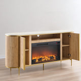 OKD Luxury 70" Fluted TV Stand, Modern Chic Entertainment Center for TVs Up to 80 inches, TV Console with Faux Marble Top, Curved Profile Design, Media Console for Living Room, Natural Oak