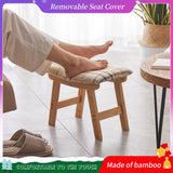 Foot Stool,Ottoman,Bamboo Small Sofa Foot Rest Under Desk,Extra Seating for Living Room, Bedroom and Kitchen(Brown Stool Legs - Beige Surface)