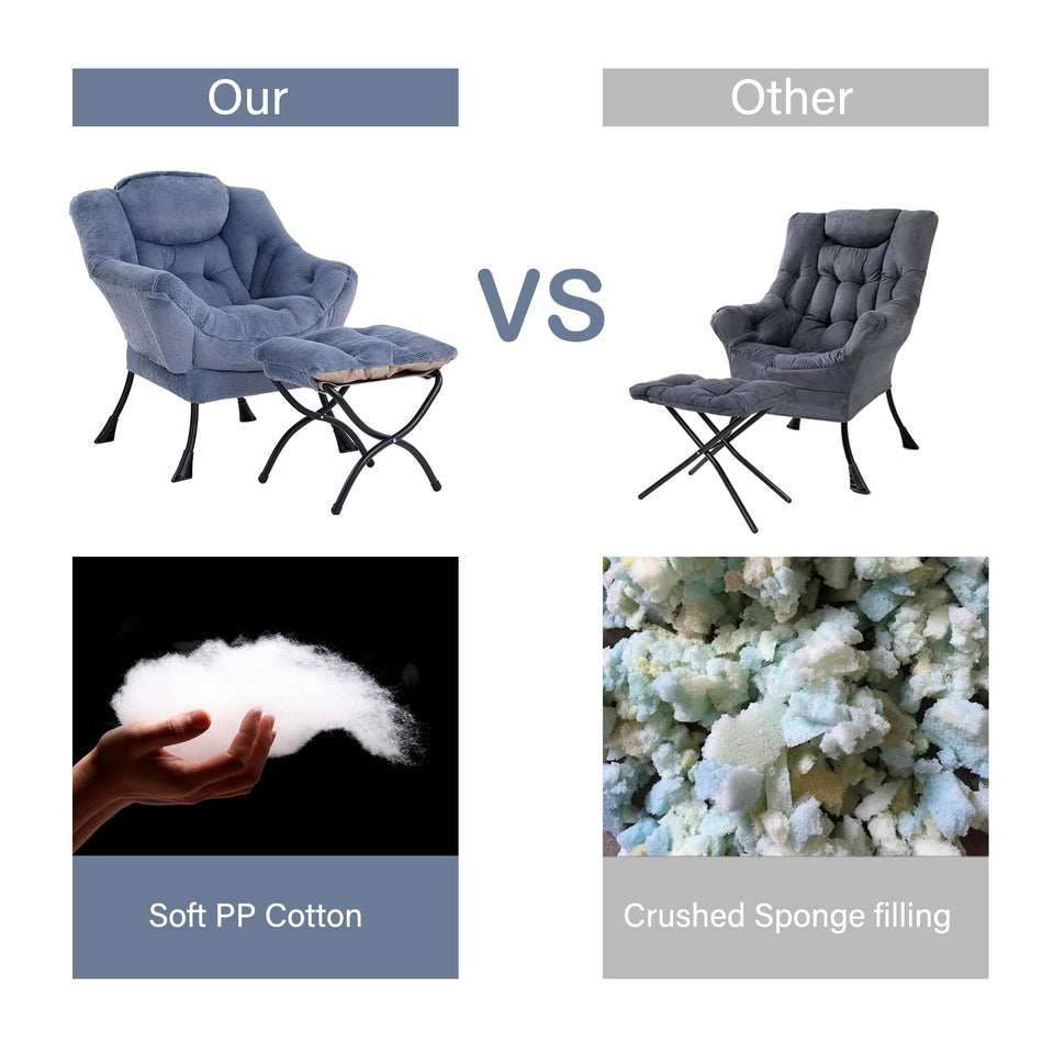 LITA Lazy Chair with Ottoman, Modern Accent Leisure Upholstered Lazy Sofa Armchair, Contemporary Lounge Reading Chair with Armrests and a Side Pocket for Living Room, Bedroom & Small Space, Dark Grey