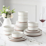 MALACASA Plates and Bowls Sets, 24 Pieces Modern Ceramic Dinnerware Set for 8 Kitchen Stoneware Dishes Dishware Set Microwave and Dishwasher Safe, White, Series TARA