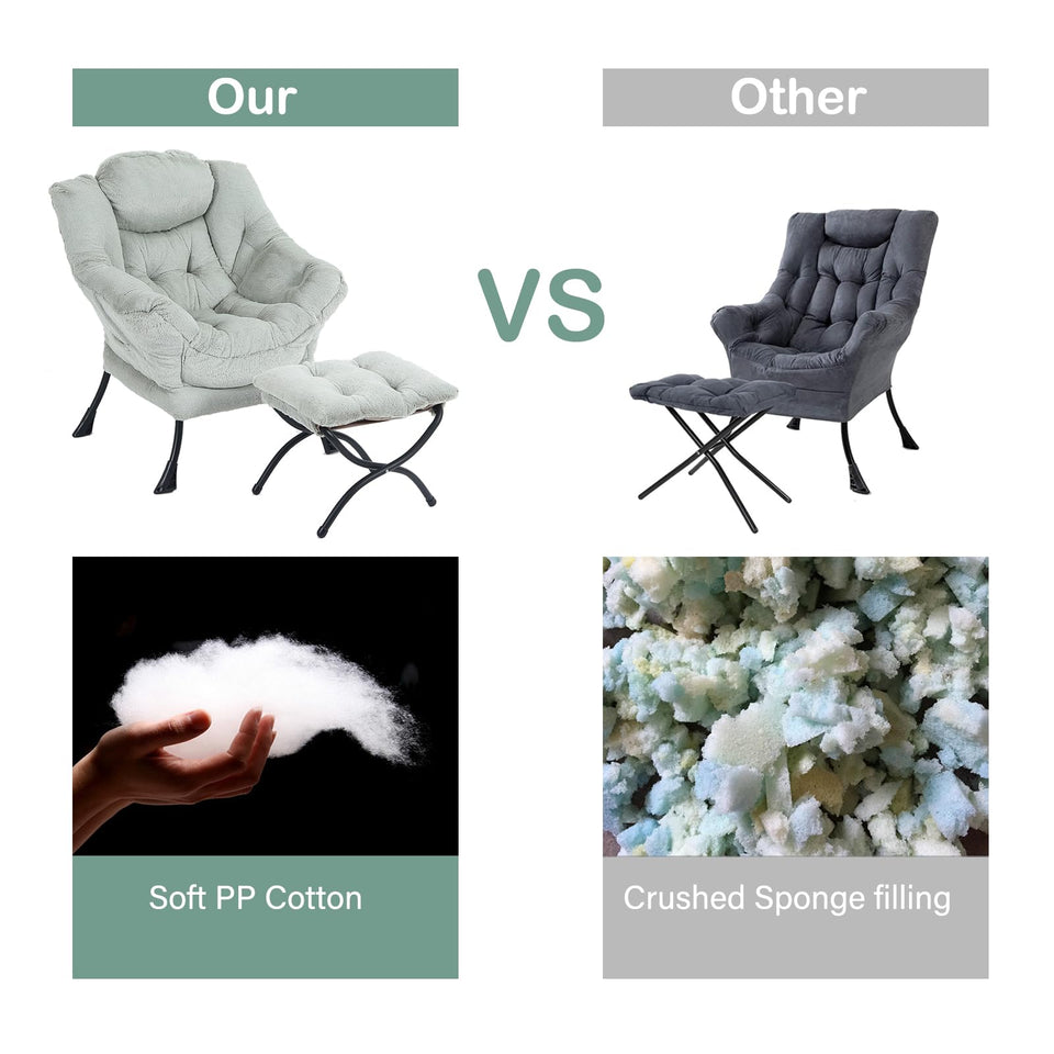 LITA Lazy Chair with Ottoman, Modern Accent Leisure Upholstered Lazy Sofa Armchair, Contemporary Lounge Reading Chair with Armrests and a Side Pocket for Living Room, Bedroom & Small Space, Dark Grey