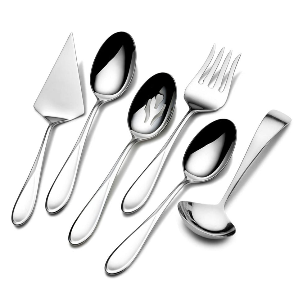 Mikasa Bravo 65-Piece Flatware Set for 12, 18/10 Stainless Steel Silverware with Full Service, Includes Forks, Knives, Spoons, and Serving Utensils