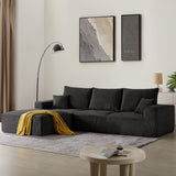 Sectional Cloud Boneless Sofa Couches for Living Room-113'' Beige 3 Seater U-Shaped Modern Lounge Couch-No Assembly Modular Corduroy Convertible Sponge Sleeper Sofas with Chaise for Home House