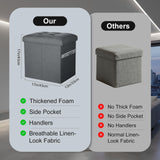 Storage Ottoman with Extra Thick Foam Padded Seat, Foldable Foot Rest Stool with Linen Fabric, 43L Ottoman with Storage Bench for Bedroom Living Room, Holds Up to 300lbs, 17x13x13in, Dark Gray