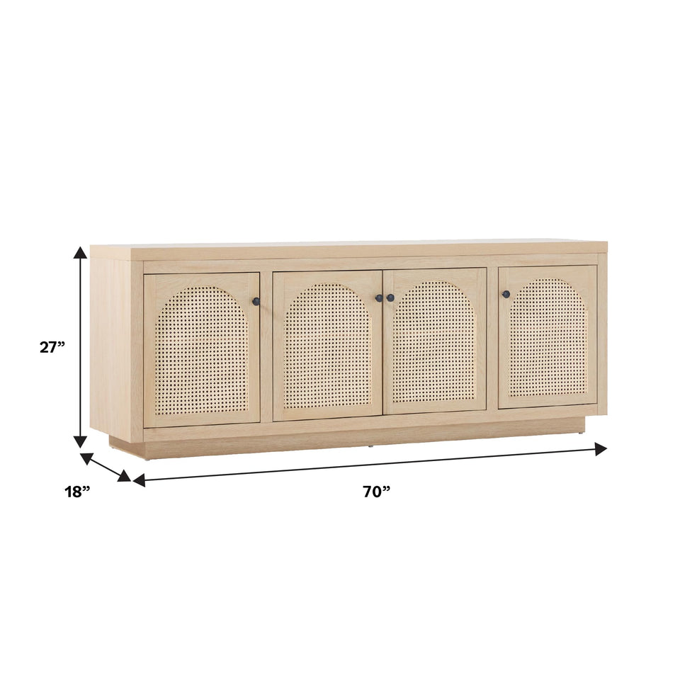 Walker Edison Sasha 4-Door Reeded Sideboard Buffet with Cord Management, 70 Inch, Coastal Oak