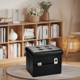 Bsketa Storage Ottoman, Folding Foot Stool with Thicker Foam Padded Seat Small Leather Storage Ottoman Bench Foot Rest for Living Room Foldable Coffee Table 17x13x13in,Black