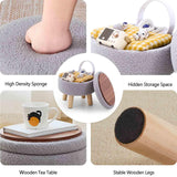 Wimarsbon Storage Ottoman, Modern Round Footrest with Soft Padded Seat, Teddy Velvet Footstool with Wood Legs, Accent Small Table or Plant Stand for Hallway, Living Room (Cream)