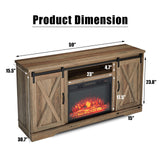 AMERLIFE Fireplace TV Stand with Sliding Barn Door for TVs up to 73", Farmhouse 63" Fireplace Entertainment Center with Storage Cabinets/Adjustable Shelves, Distressed White & Barnwood