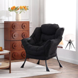 Welnow Lazy Chair with Ottoman, Modern Lounge Accent Chair with Armrests and a Side Pocket, Leisure Sofa Armchair, Reading Armchair with Footrest for Small Space, Dark Grey