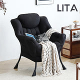 LITA Lazy Chair with Ottoman, Modern Accent Leisure Upholstered Lazy Sofa Armchair, Contemporary Lounge Reading Chair with Armrests and a Side Pocket for Living Room, Bedroom & Small Space, Dark Grey