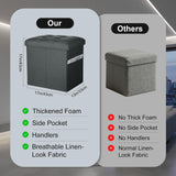 Storage Ottoman with Extra Thick Foam Padded Seat, Foldable Foot Rest Stool with Linen Fabric, 43L Ottoman with Storage Bench for Bedroom Living Room, Holds Up to 300lbs, 17x13x13in, Dark Gray