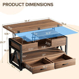 Memobarco 40" Lift Top Coffee Table,4 in 1 Multi-Function Lift Coffee Tables with Storage Drawers and Hidden Compartmen,Farmhouse Coffee Table with Lifting top for Living Room,Black