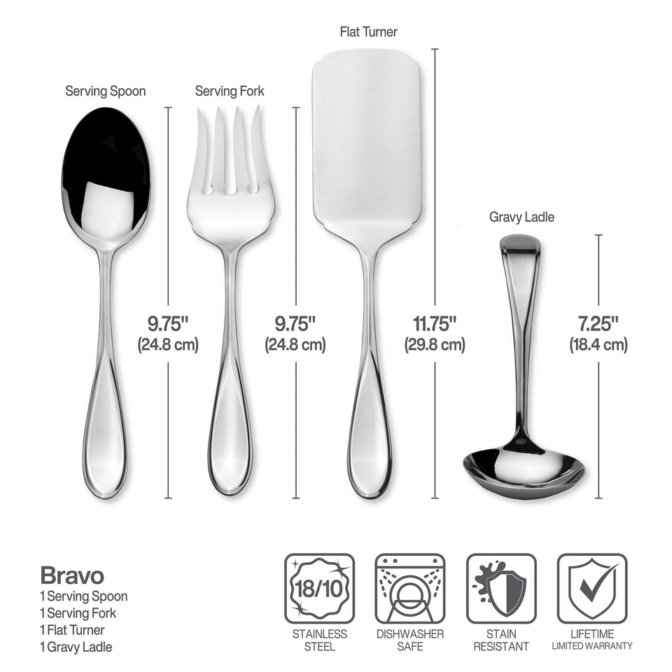 Mikasa Bravo 65-Piece Flatware Set for 12, 18/10 Stainless Steel Silverware with Full Service, Includes Forks, Knives, Spoons, and Serving Utensils