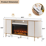 OKD Luxury 70" Fluted TV Stand, Modern Chic Entertainment Center for TVs Up to 80 inches, TV Console with Faux Marble Top, Curved Profile Design, Media Console for Living Room, Natural Oak