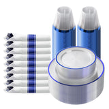 Goodluck 700 Piece Dark Blue Plastic Dinnerware Set for Party, Clear Disposable Plates for 100 Guests, Include: 100 Dinner Plates, 100 Dessert Plates, 100 Pre Rolled Napkins with Cutlery Set, 100 Cups