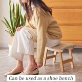 Foot Stool,Ottoman,Bamboo Small Sofa Foot Rest Under Desk,Extra Seating for Living Room, Bedroom and Kitchen(Brown Stool Legs - Beige Surface)