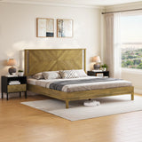 Bme Vivian 14 Inch Deluxe Bed Frame with Headboard, Rustic & Scandinavian Style with Solid Acacia Wood, No Box Spring Needed, 12 Strong Wood Slat Support, Easy Assembly, King, Rustic Golden Brown