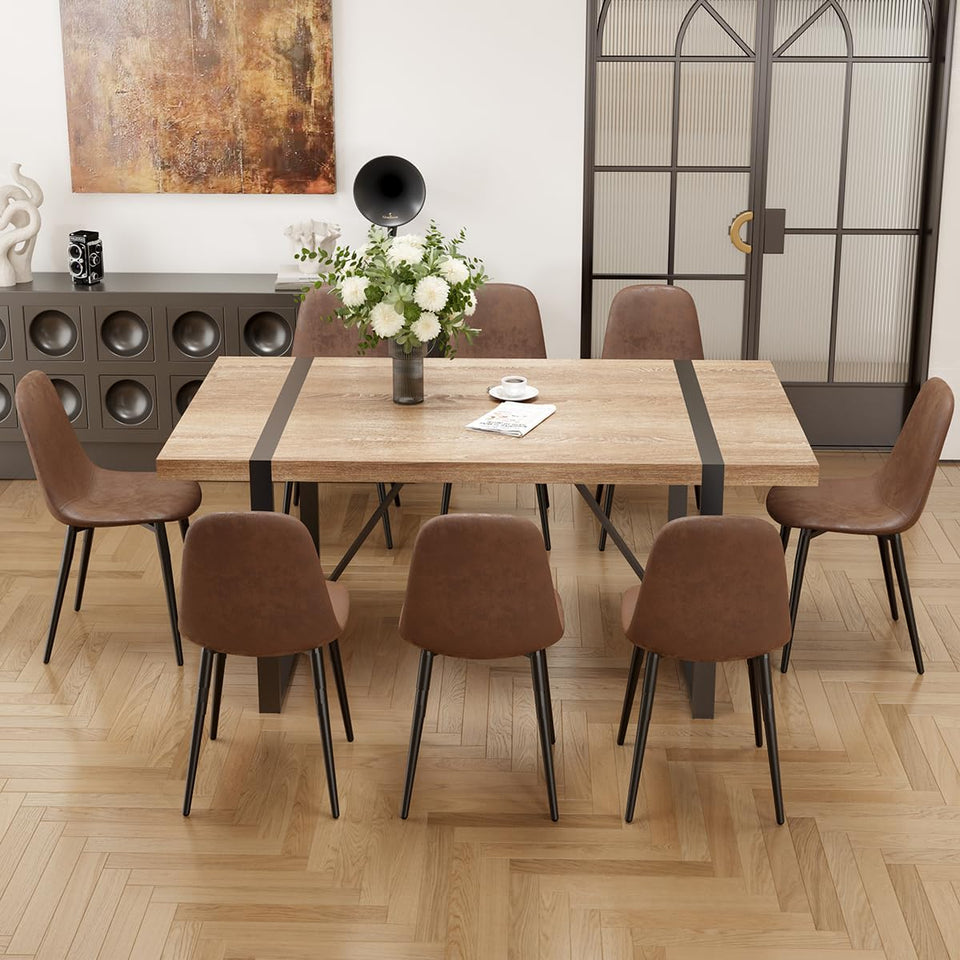 MUUOKY Dining Table Set for 4, Modern 55'' Wood Dinette Table Set for 4 with Fabric Dining Chairs,Table and Chairs Set of 4,Ideal for Kitchen Dining Room