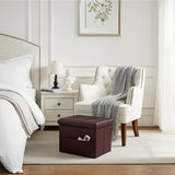 Bsketa Storage Ottoman, Folding Foot Stool with Thicker Foam Padded Seat Small Leather Storage Ottoman Bench Foot Rest for Living Room Foldable Coffee Table 17x13x13in,Black