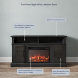 BELLEZE Traditional 58" Rustic TV Stand with 23" Electric Fireplace Heater with Sound, Media Entertainment Center Console Table for TV up to 65" with Open Storage Shelves and Cabinets - Espresso