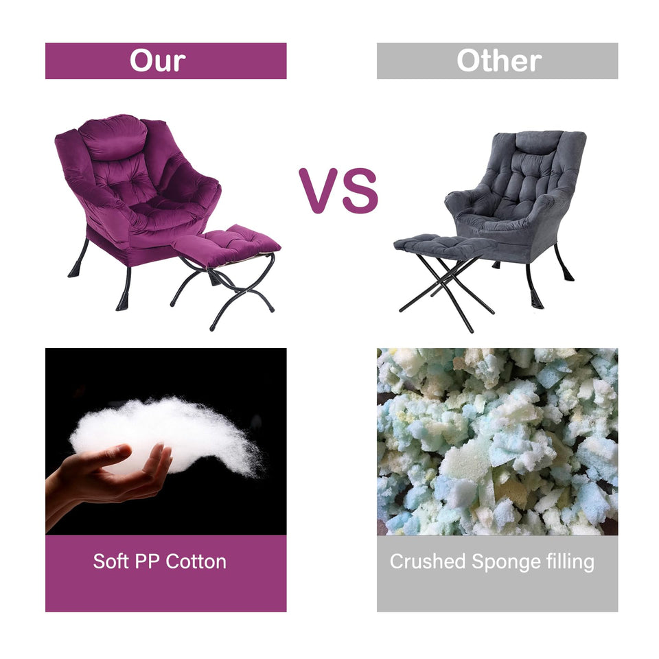 LITA Lazy Chair with Ottoman, Modern Accent Leisure Upholstered Lazy Sofa Armchair, Contemporary Lounge Reading Chair with Armrests and a Side Pocket for Living Room, Bedroom & Small Space, Dark Grey