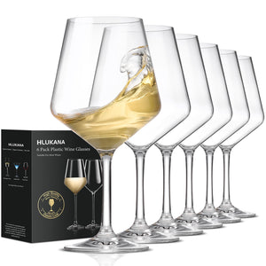 Hlukana Unbreakable Wine Glasses Set of 6, 16 oz Plastic Wine Glasses with Stem, BPA Free, Reusable Wine Glass for Poolside, Outdoors Camping Picnic Restaurants Home Bar Christmas Unique Gift