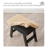 Foot Stool,Ottoman,Bamboo Small Sofa Foot Rest Under Desk,Extra Seating for Living Room, Bedroom and Kitchen(Brown Stool Legs - Beige Surface)