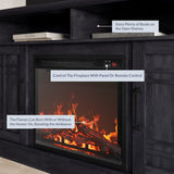 BELLEZE Traditional 58" Rustic TV Stand with 23" Electric Fireplace Heater with Sound, Media Entertainment Center Console Table for TV up to 65" with Open Storage Shelves and Cabinets - Espresso