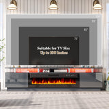 AMERLIFE Fireplace TV Stand with 36" Fireplace, 70" Modern High Gloss Fireplace Entertainment Center LED Lights, 2 Tier TV Console Cabinet for TVs Up to 80", Obsidian Black