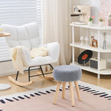 Wimarsbon Pouf Ottoman, 100% Cotton Knitted Boho Footstool, Round Footrest with Non-Skid Wood Legs, Home Décor Handmade Pouffe, Leisure Floor Step Stool for Living Room (Beige)