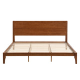 Merax Queen Size Bamboo Platform Bed, Mid-Century Modern Bed Frame with Tall Headboard, Solid Sustainable Bedframe Queen-size, Wood Slat Support, No Box Spring Needed, Easy Assembly, Noise Free, Brown