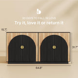 BELLEZE 65 Inch Fluted Buffet Cabinet with Storage, Symmetrical Arc Accent Sideboard Large Console Table for Dining Room, Kitchen, and Living Room (Caramel Brown)