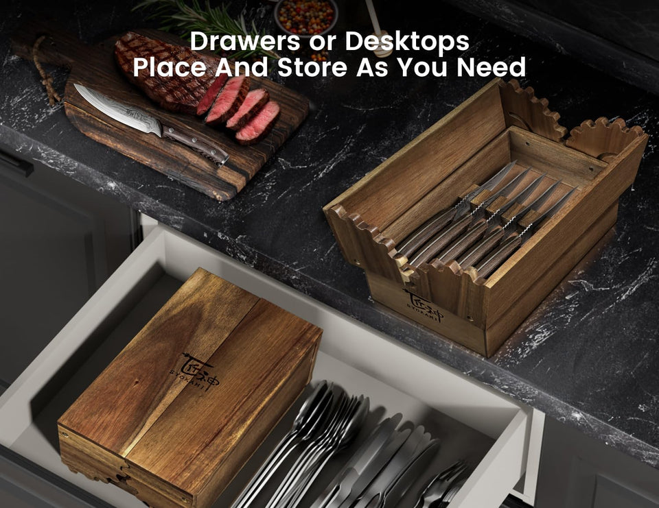 SYOKAMI Steak Knives Set of 8, 4.8 Inch High-Carbon Japanese Stainless Steel Non-serrated Steak Knife with Wood Handle, Damascus Pattern Full Tang Design, Razor-Sharp Dinner Knives with Gift Box