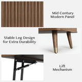 JOINICE, Round Coffee Table with Storage, Mid Century Modern Center Table with Sliding Cabinet Door, Fluted Dining Table for Living Room, Home Small Space, 31.5", Walnut