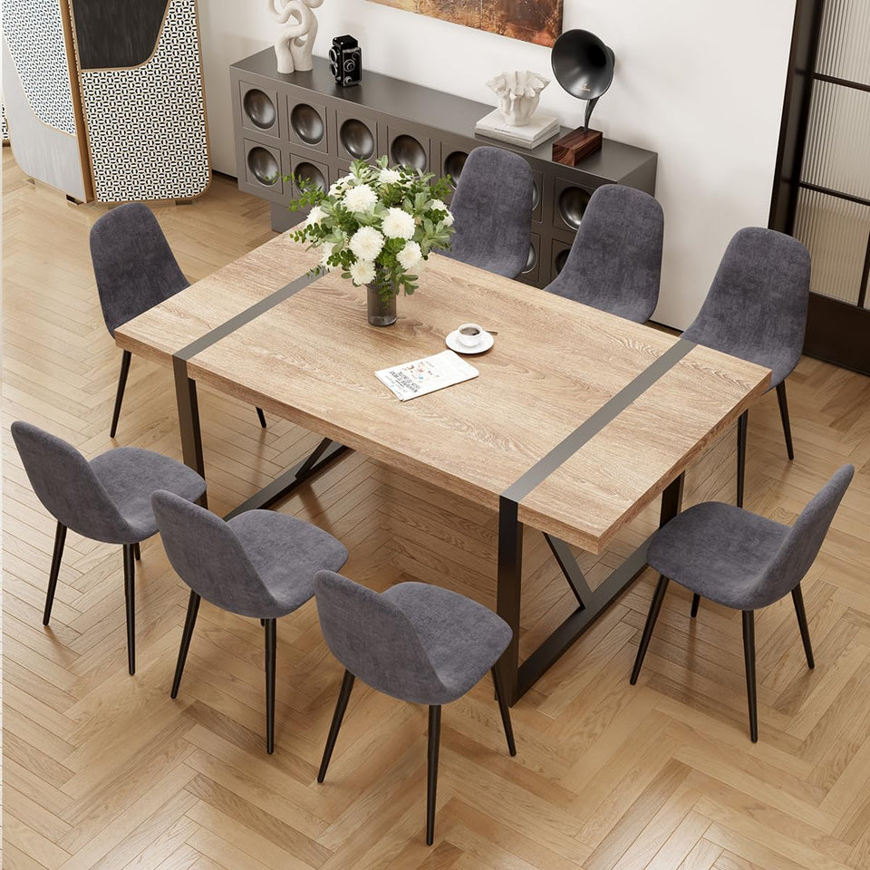 MUUOKY Dining Table Set for 4, Modern 55'' Wood Dinette Table Set for 4 with Fabric Dining Chairs,Table and Chairs Set of 4,Ideal for Kitchen Dining Room