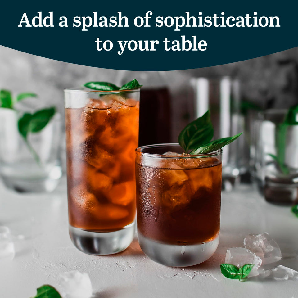 Libbey Ascent Tumbler and Rocks Drinking Glasses Set of 16, Glass Drinking Glasses with Curvature, Versatile Glassware Set for Parties and More