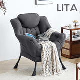 LITA Lazy Chair with Ottoman, Modern Accent Leisure Upholstered Lazy Sofa Armchair, Contemporary Lounge Reading Chair with Armrests and a Side Pocket for Living Room, Bedroom & Small Space, Dark Grey