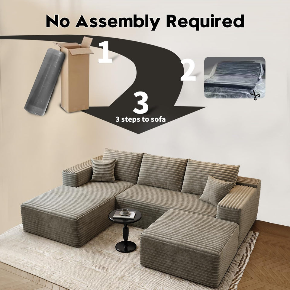 135.4" Cloud Modular Sectional Couch with 1 Ottoman,Modern Minimalist Upholstered Couches, Comfort U Shaped Sofa for Living Room,Deep Seat Corner Couch，No Assembly Required (Black,Left Facing Chaise)