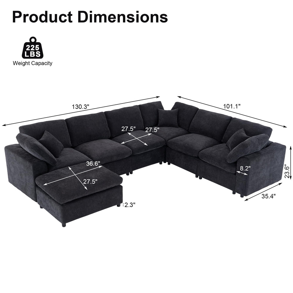 Tmsan 129.3" Oversized Modular Sectional Sofa, U Shaped Couch with Movable Ottoman, Large 7 Seat Corner Couches for Living Room, Spacious Space, Beige