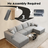 135.4" Cloud Modular Sectional Couch with 1 Ottoman,Modern Minimalist Upholstered Couches, Comfort U Shaped Sofa for Living Room,Deep Seat Corner Couch，No Assembly Required (Black,Left Facing Chaise)