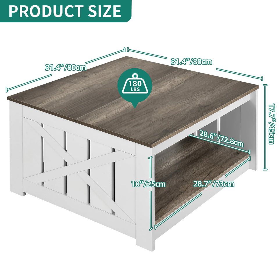 YITAHOME Coffee Table Farmhouse Coffee Table with Storage Rustic Wood Cocktail Table, Square Coffee Tables for Living Meeting Room with Half Open Storage Compartment, Grey Wash
